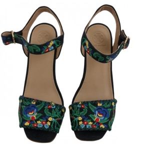 Woman's Tory Burch Black and Floral Wedge